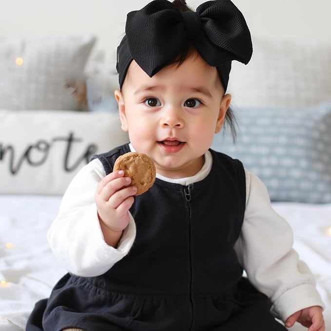 Baby Girl Bows Newborn Headband 0-6 Months Infant Big Bows for Birthday/Baby Shower/Photography/Baby Gifts (Black&Beige)