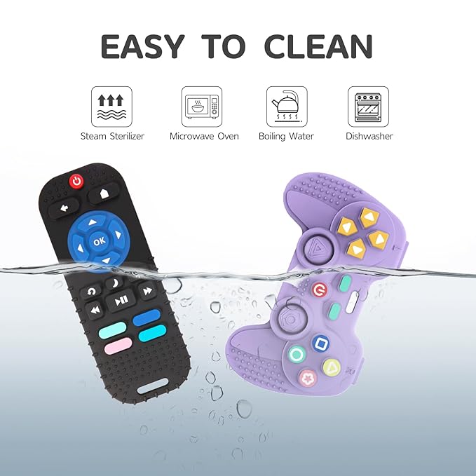 2 Pack Silicone Teethers for Babies 6-12 Months, Teething Toys for Babies 0-6 Months, Remote Teether for Baby, Sensory Toys for Baby,Toddler Infant Girl Boy Gifts