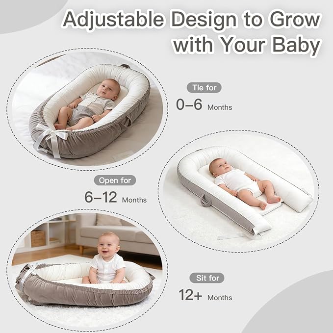 Infant Support Cushion | Organic Cotton Infant Support Cushion | Reversible, Adjustable & Portable Floor Cushion | Soft, Breathable, Washable Cover