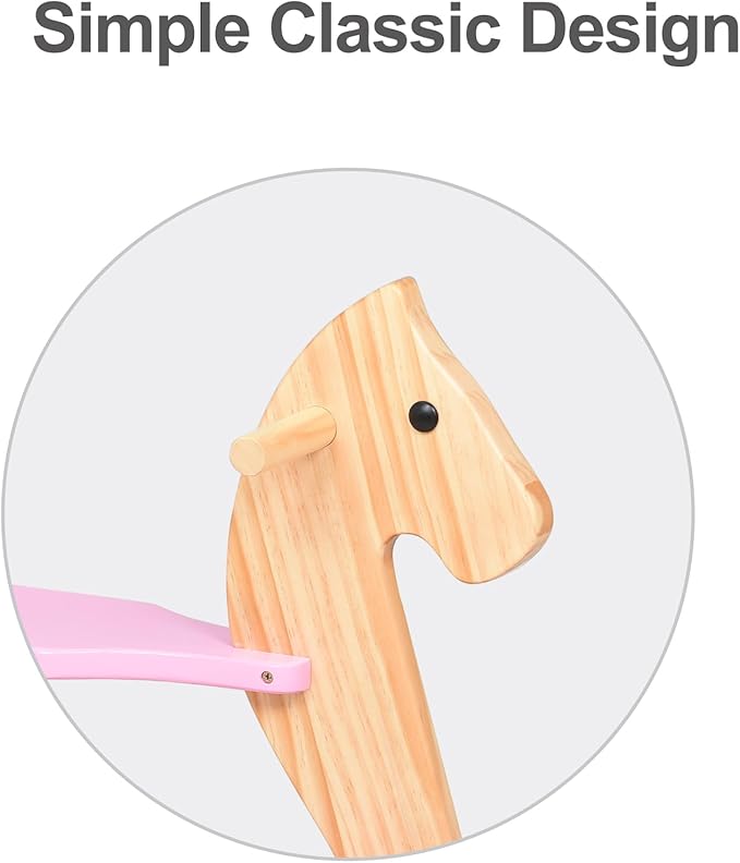 Wooden Rocking Horse Baby Ride On Toy for Toddler Rocking Horse Classic Design with Pedal and Safe backrest for Toddlers (Pink)