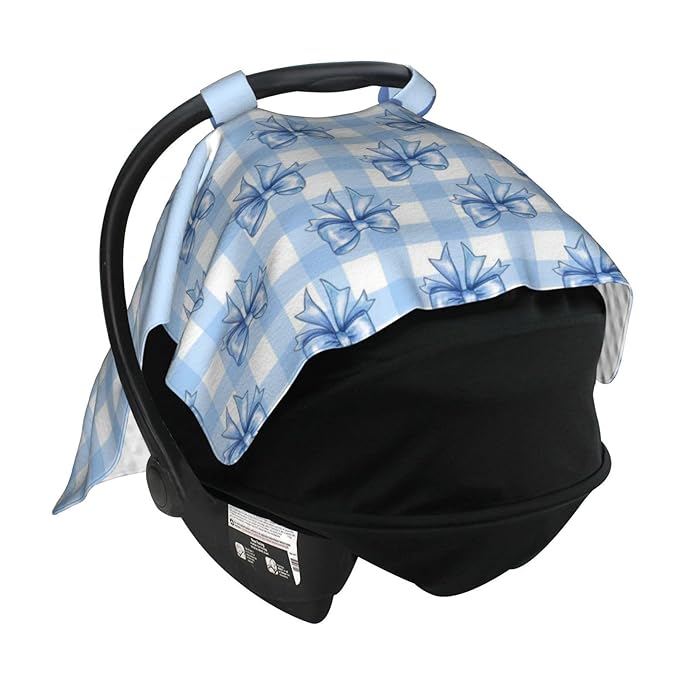 Personalised Baby Car Seat Cover with Name, Customized Bows Carseat Covers for Babies Girls, Windproof Sun Protection Baby Carseat Canopy, Multi-use Nursing Breastfeeding Covers for Infant