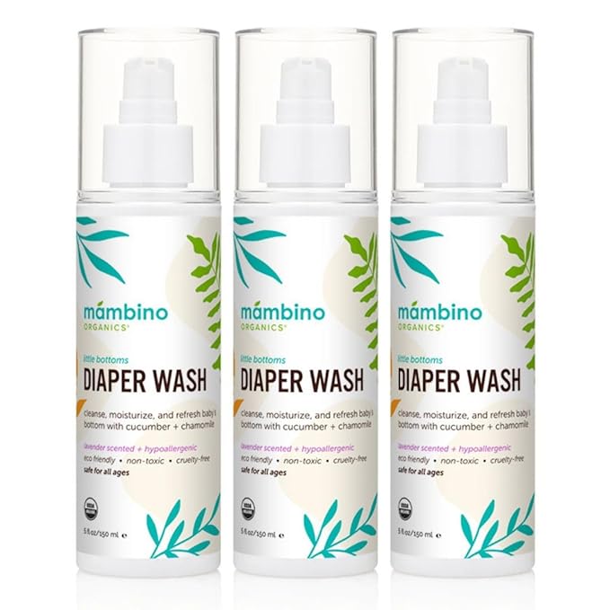 Mambino Organics Diaper Area Wash, Gentle No-Rinse Diaper Rash Spray for Sensitive Skin, Baby Cleansing Water with Organic Chamomile, Vegan, Safe for Newborns, 3 Pack, 5 fl oz