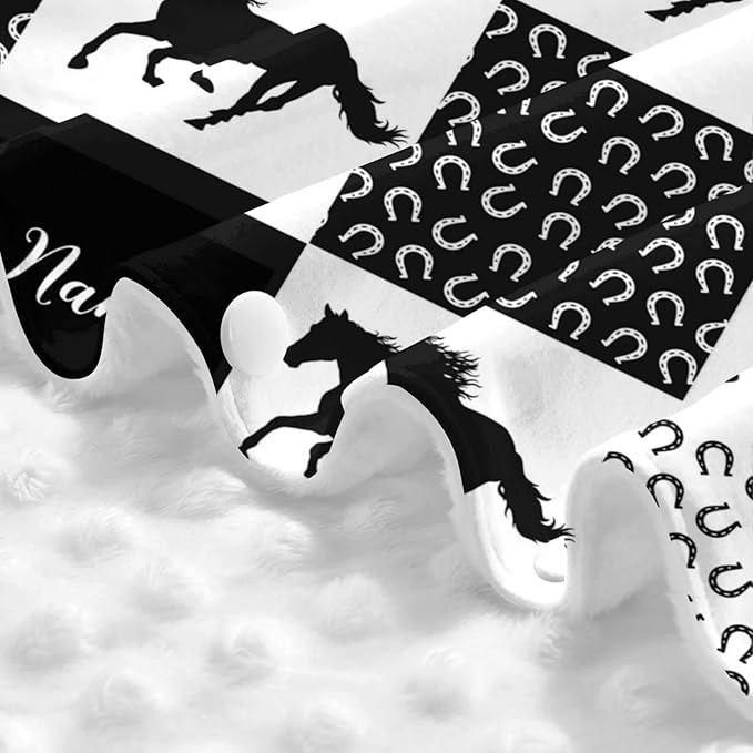 Personalized Running Horses Baby Car Seat Canopy for Babies with Name, Custom Horseshoes Car Seat Covers for Boys Girls, Peekaboo Opening Minky Nursing Cover Infant Car Seat Canopies for Newborn