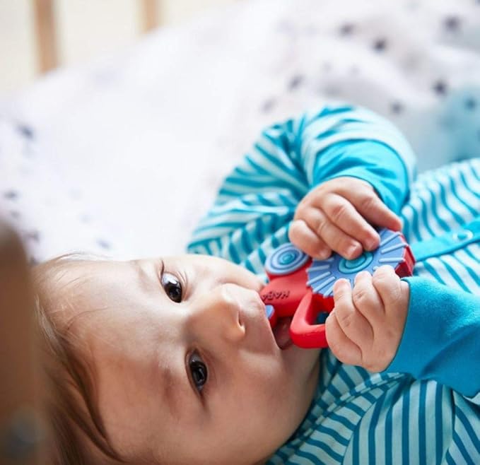 HABA Tractor Silicone Teethers for Babies 6-18 Months - Farm Themed Silicone Teether Ring and Tractor Grasping Toy for Safe Sensory Development - Dishwasher Safe Baby Essentials
