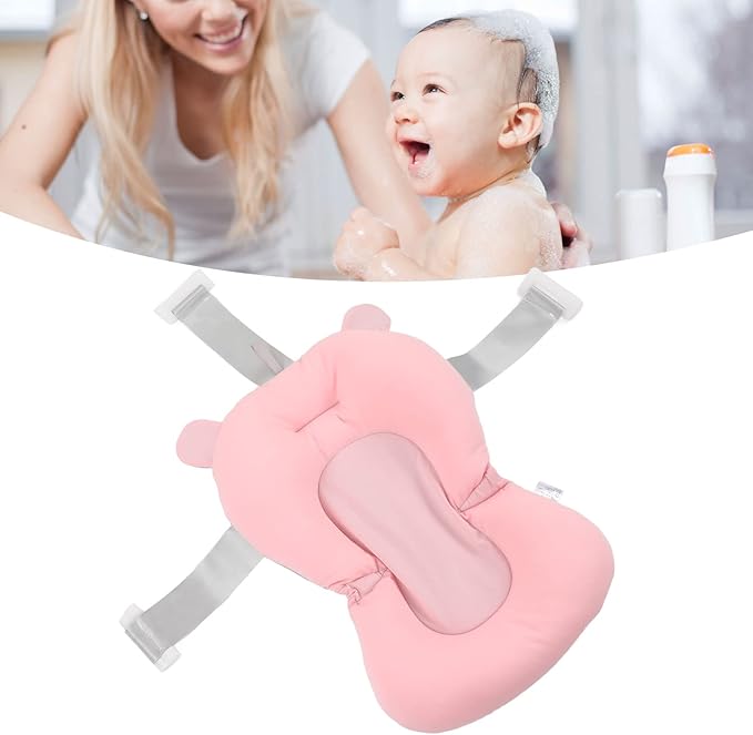 Baby Bath Cushion Pad Floating Foldable Adjustable Infant Bath Supporter Newborn Nonslip Bathtub Mat Infant Bath Supporter (Bear) Bath Cushion for Bathing Baby Bath Seats