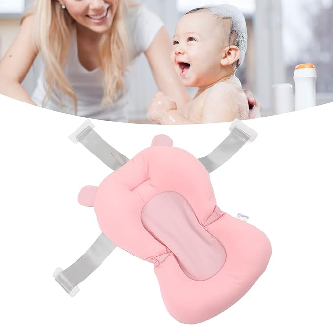 Baby Bath Seat Cushion, Floating Bath Support Mat Foldable Adjustable Infant Bath Supporter Newborn Bathtub Seat Cushion Nonslip Baby Bathtub Mat Baby Tub Pillow for 0‑12 Months