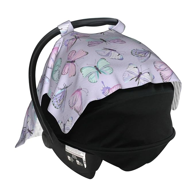 Purple Butterflies Car Seat Covers Canopy for Babies, Soft Stroller Cover Nursing Cover Breastfeeding Baby Carrier Cover for Shower Gift Newborn Toddler