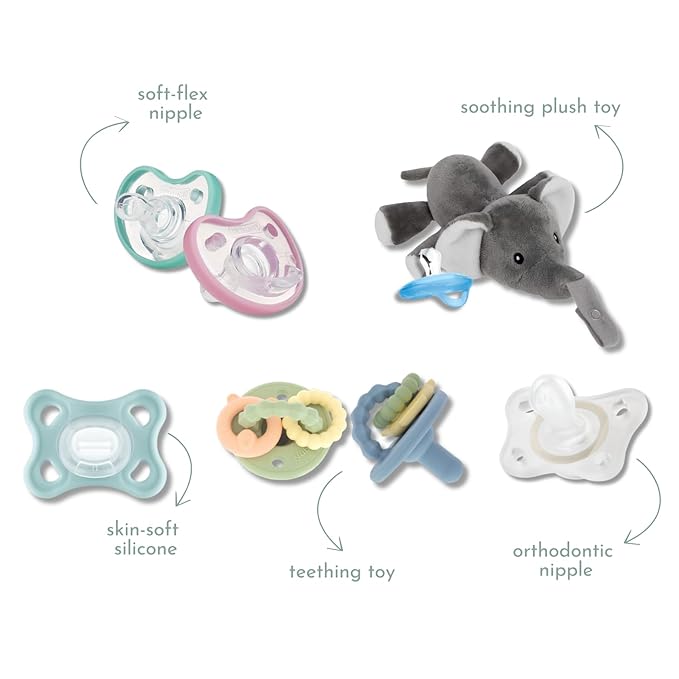 Pacifier Trial Pack Variety Box for Newborns 0–6 Months – 7 BPA-Free Silicone Baby Pacifiers Sample Set (MAM, Nuby, Dr. Talbot’s, Chicco) – Baby Registry Must-Have, Tiny Trials