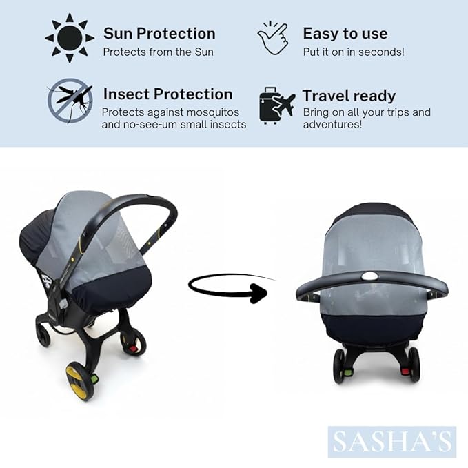 SASHA'S Sunshade & Insect Cover Compatible with The Doona Infant Car Seat Stroller (Stroller not Included)
