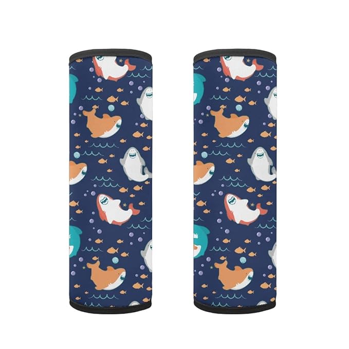ENLACHIC Kids Car Seat Belt Cover, Cute Cartoon Animal Print Baby Car Seat Strap Pads Infant Car Seat Protector Car Accessories Universal All Cars,Cut Shark