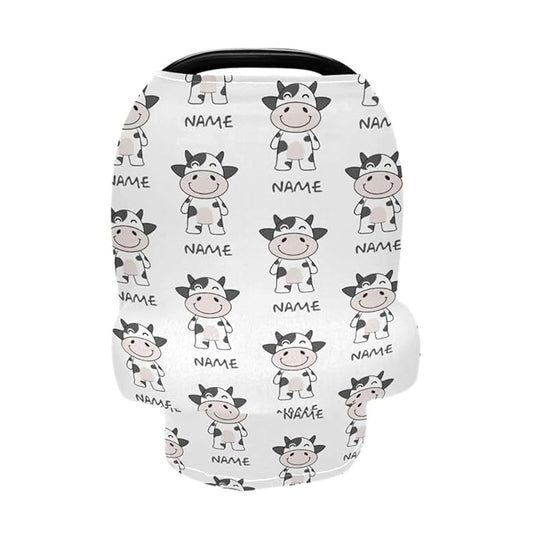 Personalized Baby Car Seat Cover for Babies, Custom Name Baby Car Seats Canopy for Boys Girls, Funny Cow Nursing Breastfeeding Stroller Covers for Infant Newborn, Shower Gift for Baby