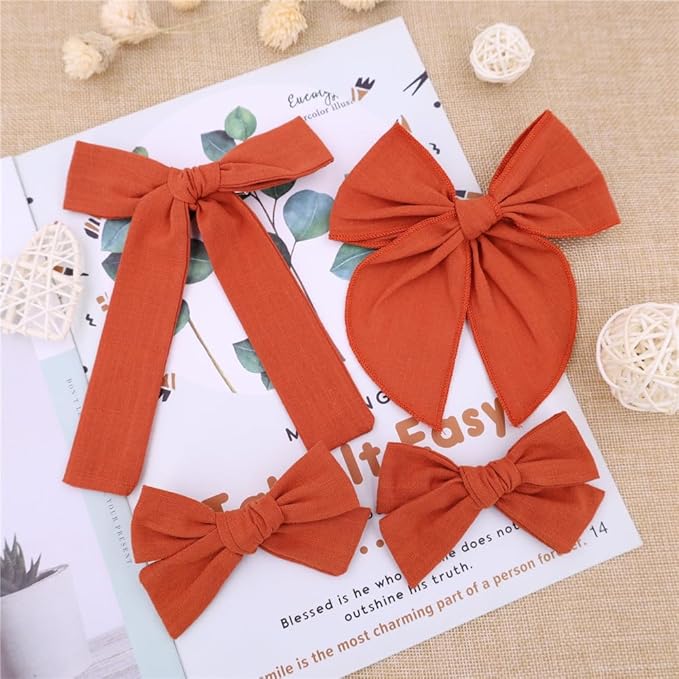 3 Styles Hair Bow Clips for Little Girls Toddler Baby Mom Women Hair Barrettes Accessories 4 Pcs Cotton Linen Bows Clay Court