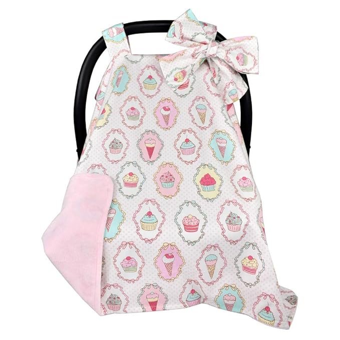 2 in 1 Baby Car Seat Cover Nursing Covers Cute Cake Print Breastfeeding Cover Carseat Canopy for Baby Shower Gift Silver
