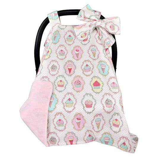 2 in 1 Baby Car Seat Cover Nursing Covers Cute Cake Print Breastfeeding Cover Carseat Canopy for Baby Shower Gift Silver