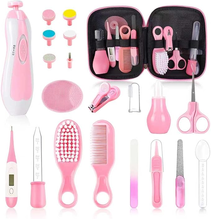 Baby Healthcare and Grooming Kit,22 in 1 Baby Electric Nail Trimmer Set, Baby Grooming Kit,Newborn Nursery Health Care Set,Infant Comb,for Newborn Infant Toddler Kids (Pink)