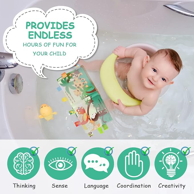 Vicloon Soft Baby Books Toys, Baby Soft Book with Animals and Label, Cloth Book Has 3D Touch and Feel Crinkle, Baby Soft Cloth Book for 0-3 Year Old, Educational Learning Toy Baby Books(Monkey)