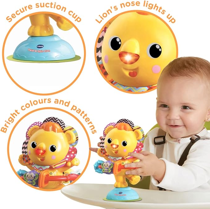 VTech Twist and Spin Lion, Music Toy for Sensory Play, Educational Toys for Kids, Baby Interactive Toy with Lights and Songs, Suction Cup, Suitable for Boys and Girls 6 Months +, English Version