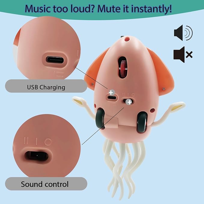 Baby Stocking Stuffers 6-12 12-18 Months Boys Girls, Tummy Time Musical Dancing Squid Crawling Octopus Toy for 1 2 3 4 5 Year Old Kid, Toddler Birthday Christmas Gifts for Grandkids