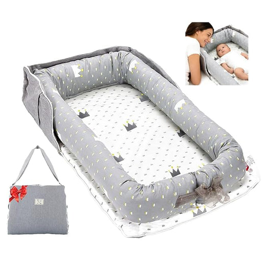 Baby Lounger for Newborn Portable Bag,Baby Lounger Play Mat for Awake-Time,Newborn Babies Essentials Gifts 0-24 Months Home Travel(Crown Grey)