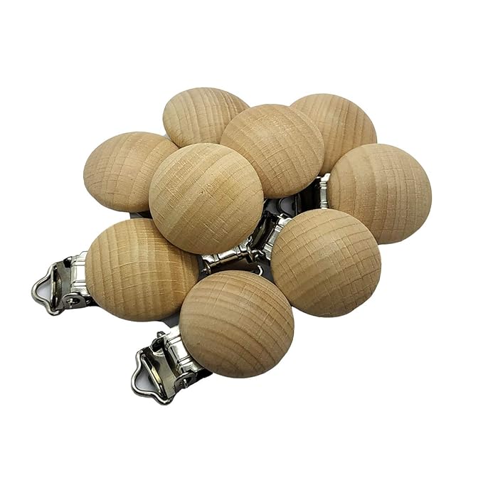 20pcs/lot Metal Wooden Suspender Pacifier Clips Solid Color Dummy Holders Cute Soother Clasps DIY Pacifier Chain Accessories (3.5cm withouthole)