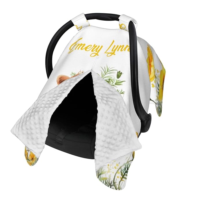 Personalized Baby Car Seat Canopy with Name – Custom Highland Cow Sunflower Minky Nursing Cover for Boys & Girls, Soft Stroller Cover for Infants & Newborns, Carseat Canopy for Breastfeeding