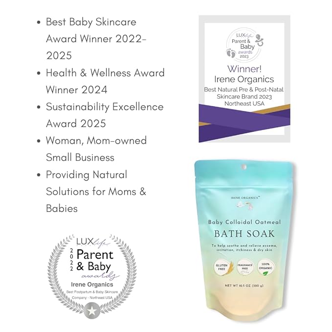 Oatmeal Baby Bath Powder by Irene Organics with Colloidal Oatmeal for Treatment of Eczema, Diaper Rash, Dry Skin and Irritation, Moisturizes and Soothes Baby’s Skin, 2 Pack