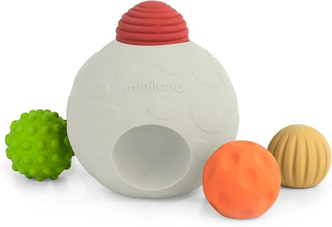 Miniland Sensory Balls, Babies Birth to Toddlers Age 4, Natural Rubber Latex, Soft Teething Toys, Easy Grip Play, Textured, Colors Multi-Sensory Stimulation, Motor Skill Development