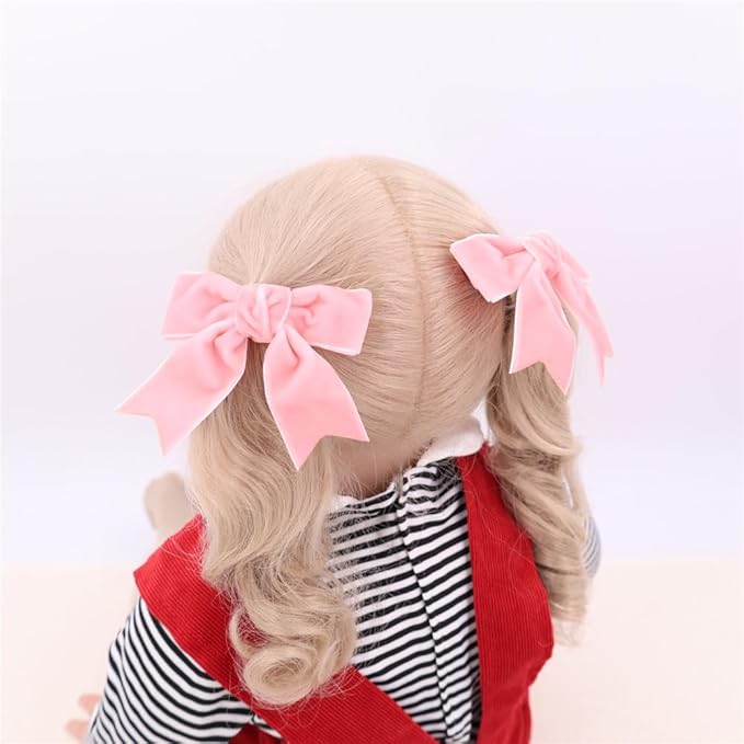 2 Pcs Cute Pink Velvet Hair Bow Clips 3" Bowknot Alligator Clip Barrettes Hairpins for Baby Girl Kids Accessories