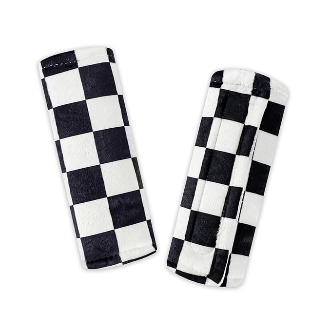 DILIMI Baby Car Seat Belt Covers, 2Pcs Carseat Shoulder Strap Pads, Soft Minky Car Seat Neck Covers, Newborn Car Seat Strap Protectors, Stroller Strap Covers for Baby Kids, Black Checkered