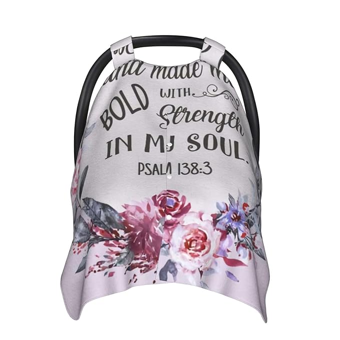 Psalm 138 3 in The Day When I Cried Out Baby Car Seat Cover & Nursing Cover - Breathable Stretch Fabric Multi-Use for Breastfeeding, Stroller Sunshade, Shopping Cart Cover