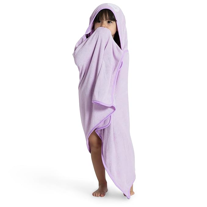 Delta Children Kids Hooded Bath Towel with Pockets - Super Soft and Absorbent- Great Gift for Boys and Girls, Light Purple Unicorn