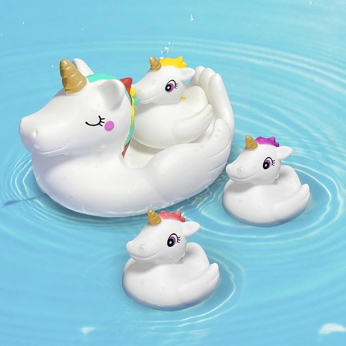 Baby Bath Toys,Cute Unicorn Bath Toys for Toddlers,Squirt Bathtub Toys for Boys Girls,Rubber Floating Shower Toys Gifts 4pcs Set