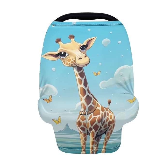 HUIACONG Giraffe Baby Car Seat Cover for Boys Girls Cute Nursing Scarf Cartoon Animal Carseat Canopy Multi-Use Cover Ups for Stroller High Chair Shopping Cart Gifts