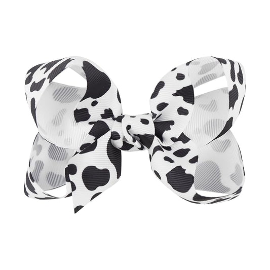 Moo Cow Print Hair Bow for Girls Cowgirl Accessories Infant Toddler Kids Teen Baby Girl Hair Clips Black and White Alligator Hairpins