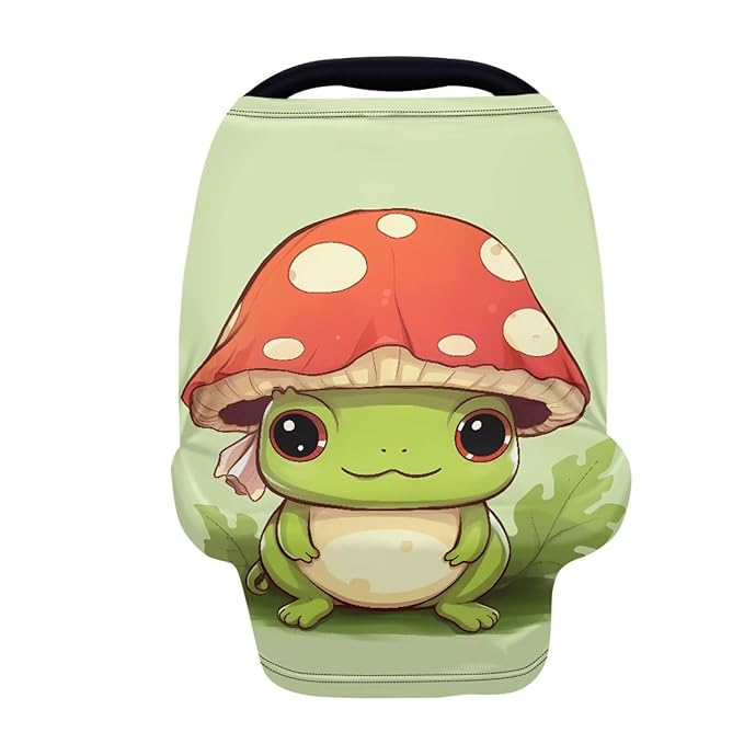 Forchrinse Frog Mushroom Car Seat Cover for Babies Girls Cartoon Animal Breastfeeding Nursing Cover Infant Carseat Canopy Stroller Cover Soft and Breathable