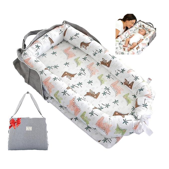 Baby Lounger for Newborn Portable Bag,Baby Lounger Play Mat Awake-Time,Newborn Babies Essentials Gifts 0-24 Months Home Travel(Crocodile Jungle)