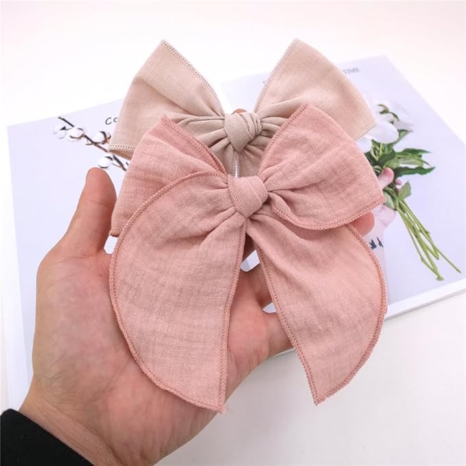 Pack of 4 Gorgeous Fable Bow Hair Clips for Girls Women Linen Hair Bow Alligator Clips Toddler Baby Mom Young Girl Hair Accessories (Antique Natural)