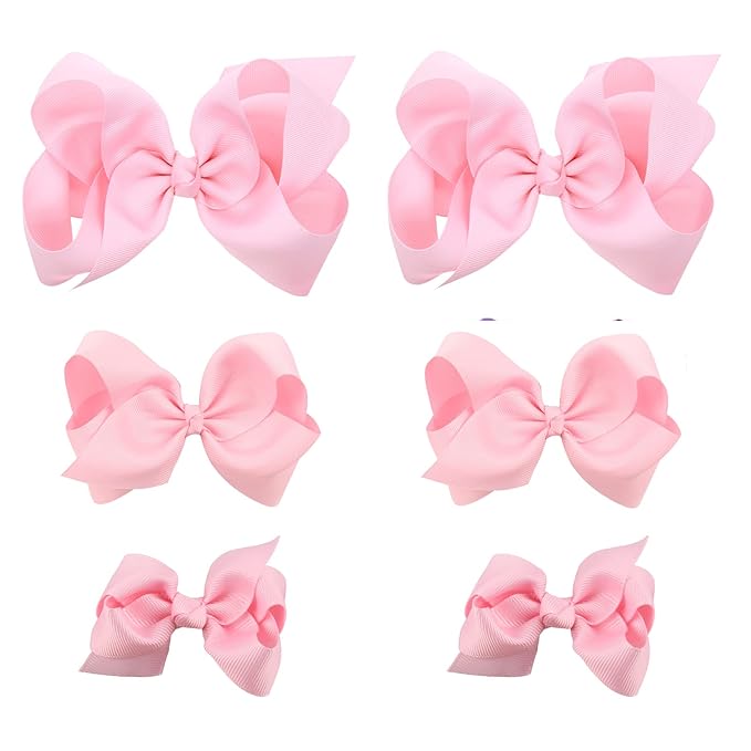 Light Pink Bows for Girls,6PCS Hand-made Grosgrain Ribbon Hair Bows Alligator Clips Hair Accessories for Little Teen Toddler Girls Kids (Light Pink)