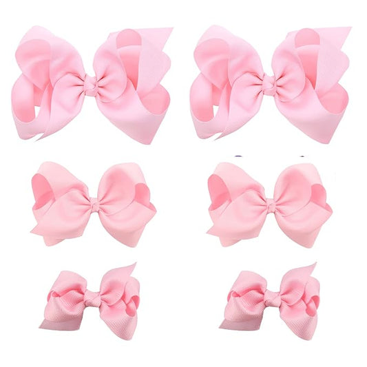 Light Pink Bows for Girls,6PCS Hand-made Grosgrain Ribbon Hair Bows Alligator Clips Hair Accessories for Little Teen Toddler Girls Kids (Light Pink)