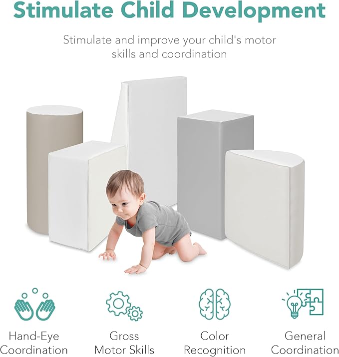 Best Choice Products Soft Foam Climbing Blocks for Toddlers, 5-Piece Baby Play Set, Easy-Clean Vinyl Foam Shapes, Safe Certified Materials, Early Learning Motor Skill Development Toy - Neutral