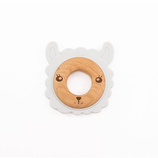 Grey Lamb Baby Teething Toy for 0-12 Months | Food-Grade Silicone & Natural Beech Wood Teether | Easy-to-Hold Animal Shapes for Soothing Chewing | BPA-Free Teethers for Babies Boys & Girls