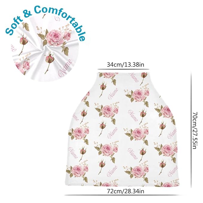 Personalized Baby Car Seat Cover for Babies, Custom Name Baby Car Seats Canopy for Girls, Nursing Breastfeeding Stroller Covers for Infant Newborn, Shower Gift (Rose Pink)