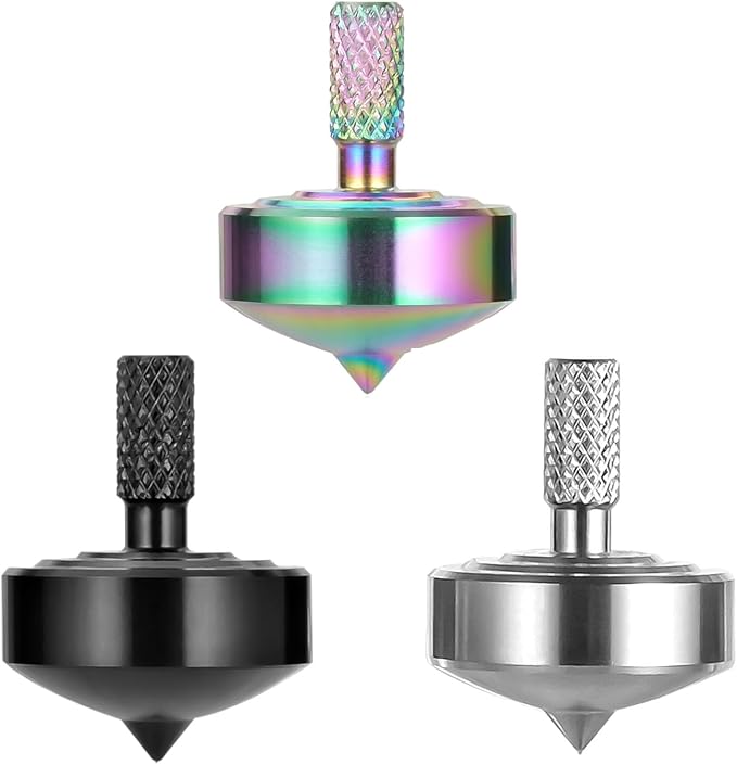 Stainless Steel Spinning Top, Precision Mini Desktop Gyroscope, Kill Time Reduce Stress ADHD Toys, Perfect Balance Gyro (3PCS Black+Silver+Iridescent Style 2)