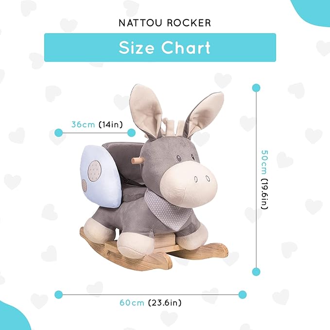 Nattou Rocking Horse Animal for Children, Cappuccino The Donkey, 10-36 Months, 62 x 32 x 50 cm, Beige, 211505