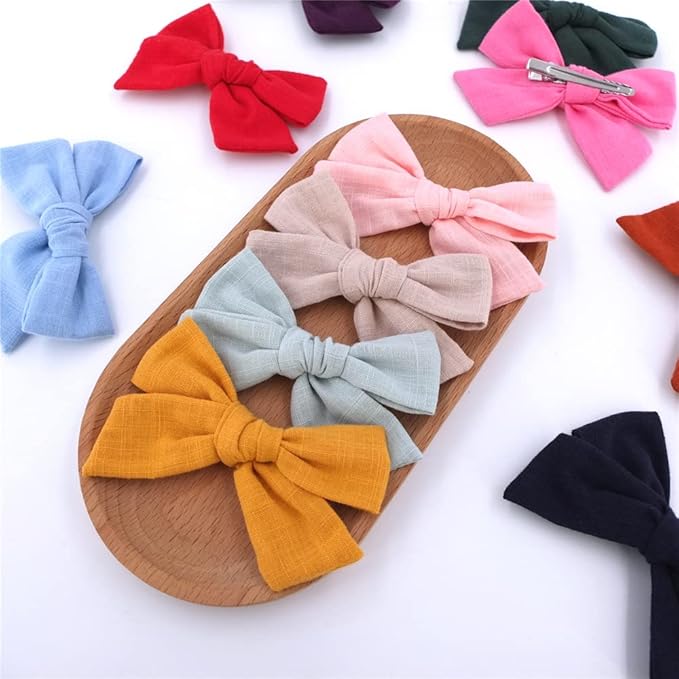 12 PCS Linen Bow Hair Clips for Baby Girls Hair Bows Alligator Clips Accessories Infants Toddler Kids Hairgrips (Knot Bow 4'')