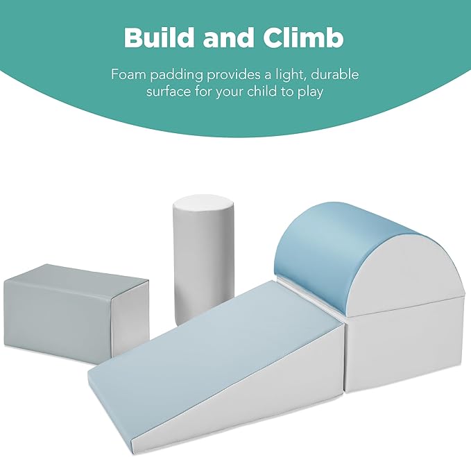 Best Choice Products Soft Foam Climbing Blocks for Toddlers, 5-Piece Baby Play Set, Easy-Clean Vinyl Foam Shapes, Safe Certified Materials, Early Learning Motor Skill Development Toy - Blue