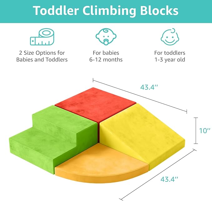 YENING Large Foam Climbing Blocks for Toddlers 1-3 Baby Climbing Toys for 1 Year Old Soft Play Set for Babies 6-12 Months Indoor 4 Piece