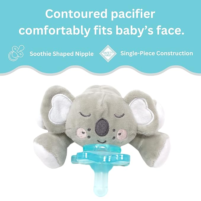 PaciBuddy Koala Pacifier Holder - Plush Toy with Detachable Pacifier & Universal Adapter, Gender Neutral Baby Gift for 0+ Months - Infant Plush Baby Toy, Versatile Baby Essentials, Binky