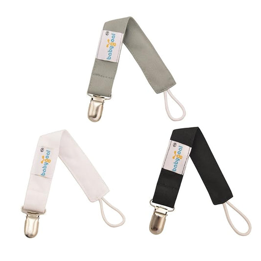 babygoal Baby White Black Pacifier Clips, 3 Pack Pacifier Holder Clips for Boys and Girls Fits for Most Pacifiers and Binkies MP01