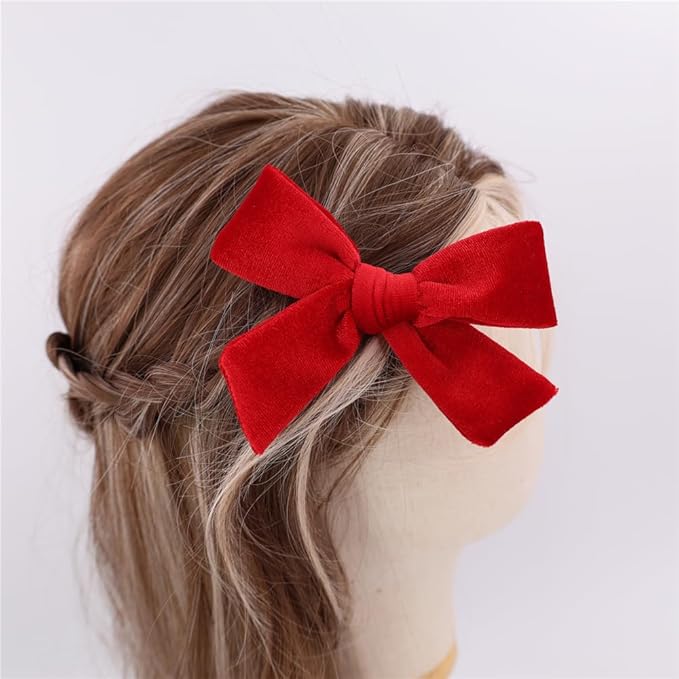 Vintage Velvet Bow Hair Clips for Baby Girl Kids Women Fall Velvet Christmas Hair Bows Barrettes Accessories (2 pcs 002 Red)